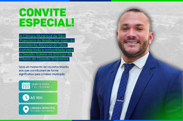 Convite para a sessão solene de entrega dos Títulos de Cidadão Brejãoense